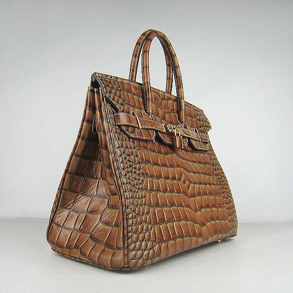 High Quality Fake Hermes Birkin 35CM Crocodile Veins Leather Bag Light Coffee 6089 - Click Image to Close